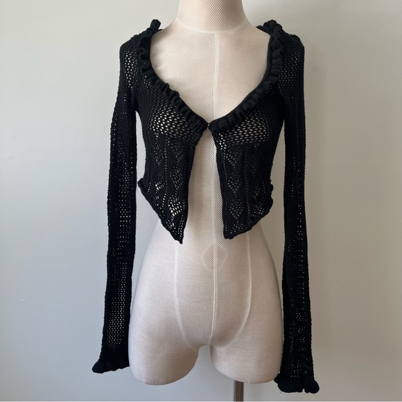 Urban Outfitters Sweaters - Urban Outfitters Open Knit Mesh Cardigan Sweater Small Black Festival Whimsigoth